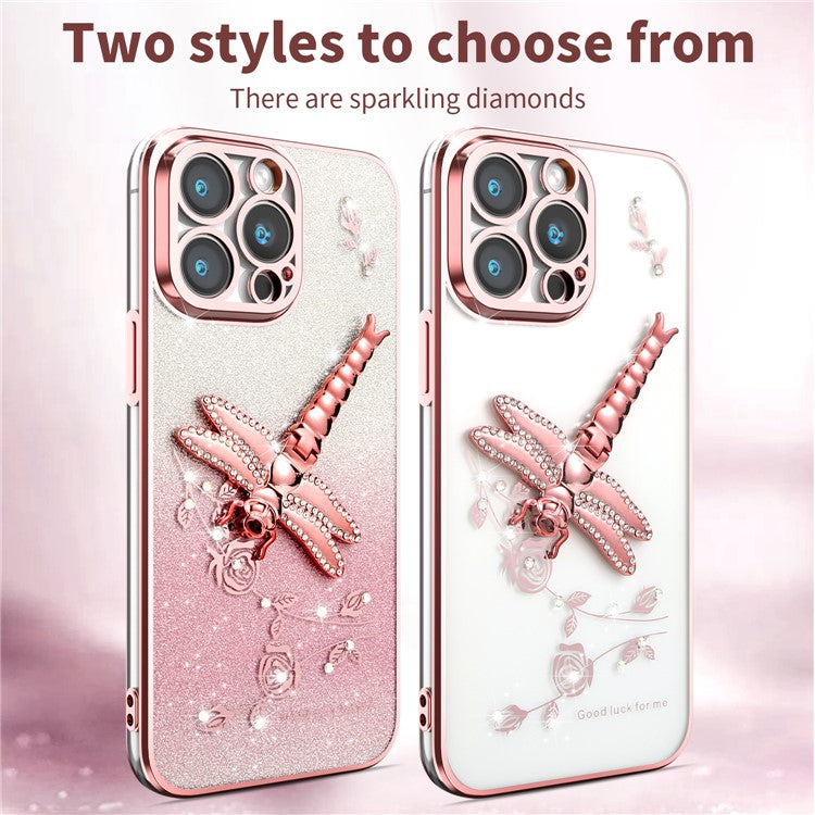 KADEM For iPhone 14 Pro Case Dragonfly Kickstand TPU Flowers Glitter Phone Cover - Blue