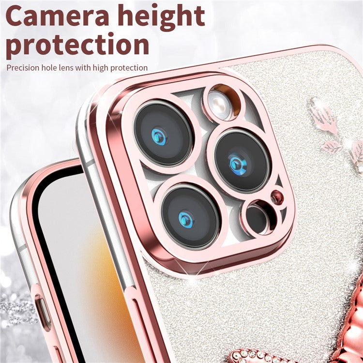 KADEM For iPhone 14 Pro Case Dragonfly Kickstand TPU Flowers Glitter Phone Cover - Blue