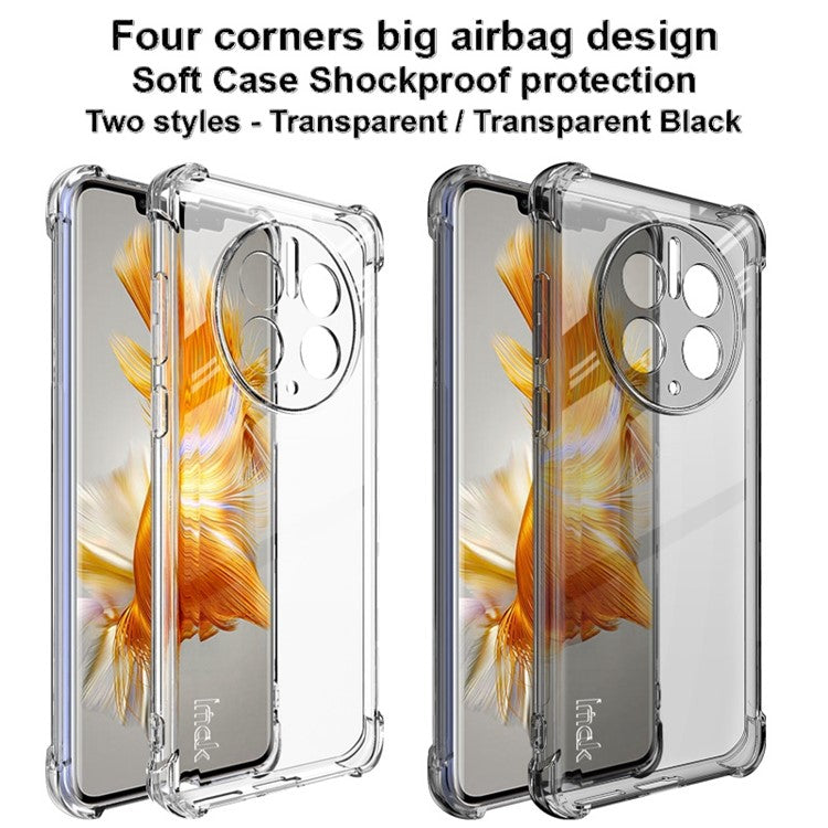 IMAK For Huawei Mate 50 Pro 4G Clear Flexible TPU Phone Cover Four Corner Airbag Drop-proof Case - Transparent Black