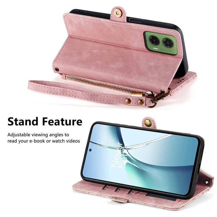 For Motorola Moto G35 5G Case Zipper Wallet Geometry Lines Leather Phone Cover - Pink