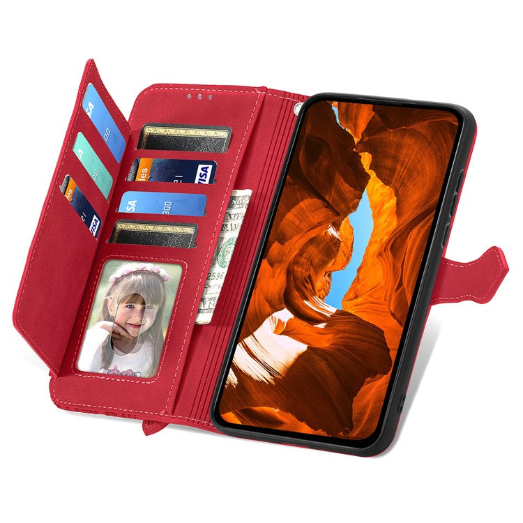 For Motorola Moto G35 5G Case Zipper Wallet PU Leather Flower Imprint Phone Cover - Red