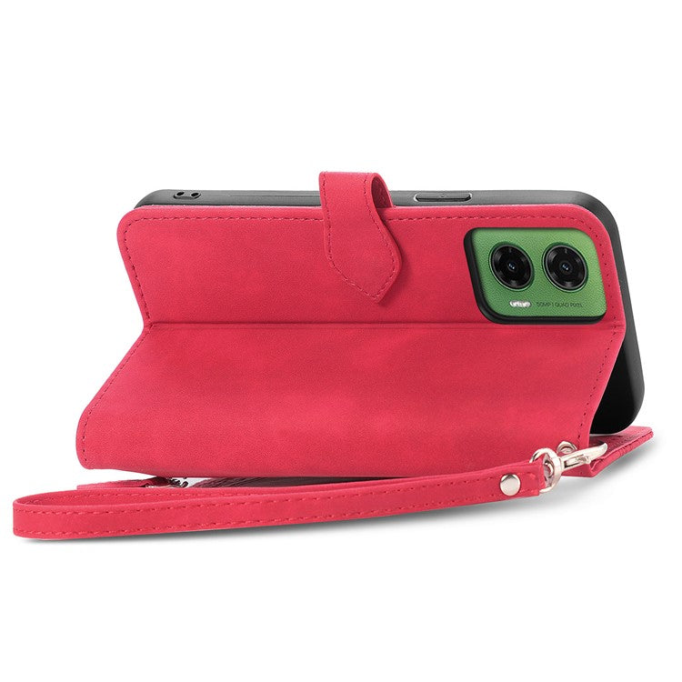 For Motorola Moto G35 5G Case Zipper Wallet PU Leather Flower Imprint Phone Cover - Red