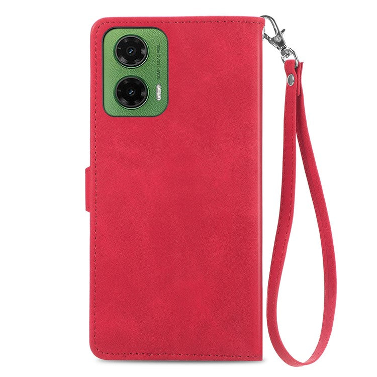 For Motorola Moto G35 5G Case Zipper Wallet PU Leather Flower Imprint Phone Cover - Red