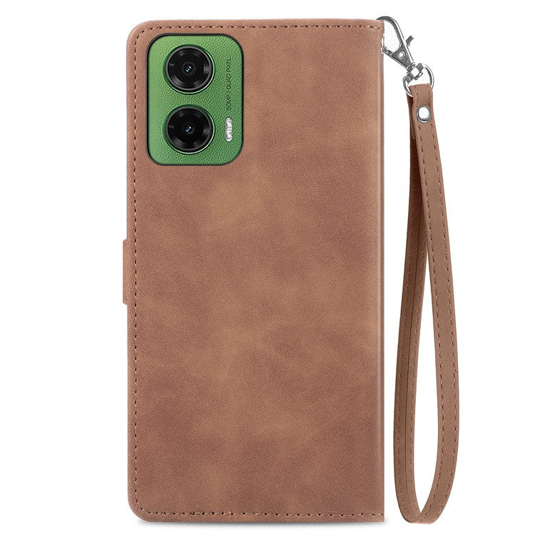 For Motorola Moto G35 5G Case Zipper Wallet PU Leather Flower Imprint Phone Cover - Brown
