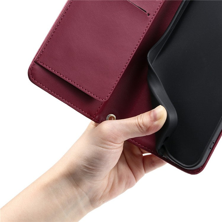 For iPhone 14 / 13 Crossbody Leather Case Ring Buckle Wallet Stand Rhombus Mobile Cover - Red