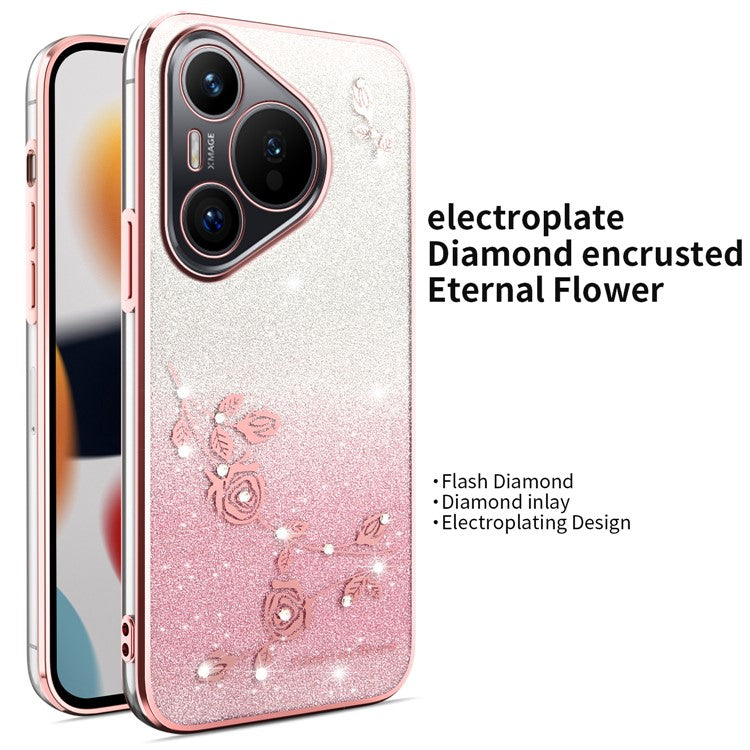 KADEM For Huawei Pura 70 Case Dragonfly Kickstand TPU Flowers Glitter Phone Cover - Pink