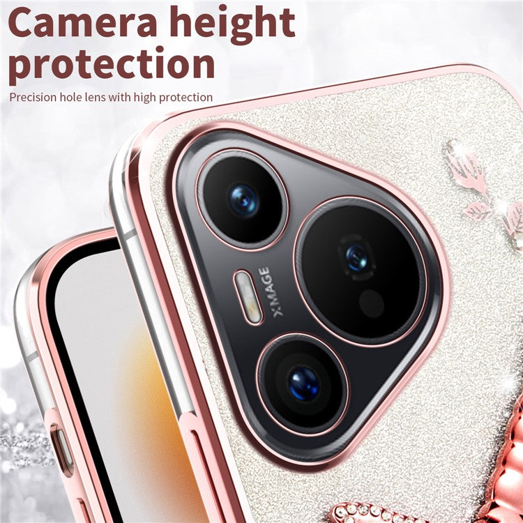 KADEM For Huawei Pura 70 Case Dragonfly Kickstand TPU Flowers Glitter Phone Cover - Pink