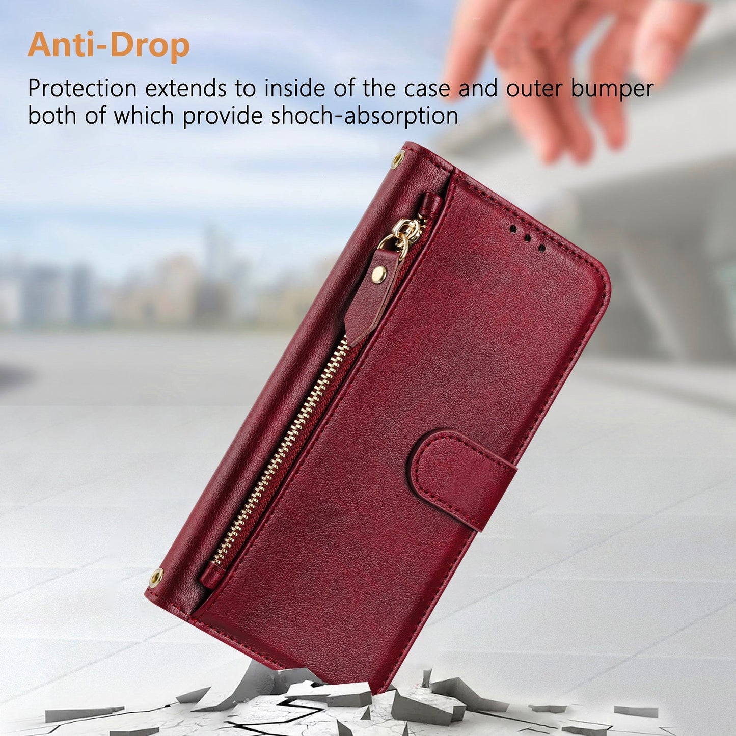 For Motorola Moto G35 5G Case Zipper Pocket Multiple Card Slots Leather Phone Cover - Red