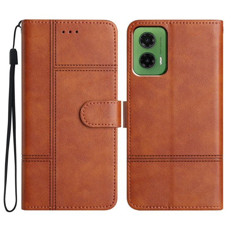 For Motorola Moto G35 5G Case Line Imprinted PU Leather Wallet Phone Cover - Brown