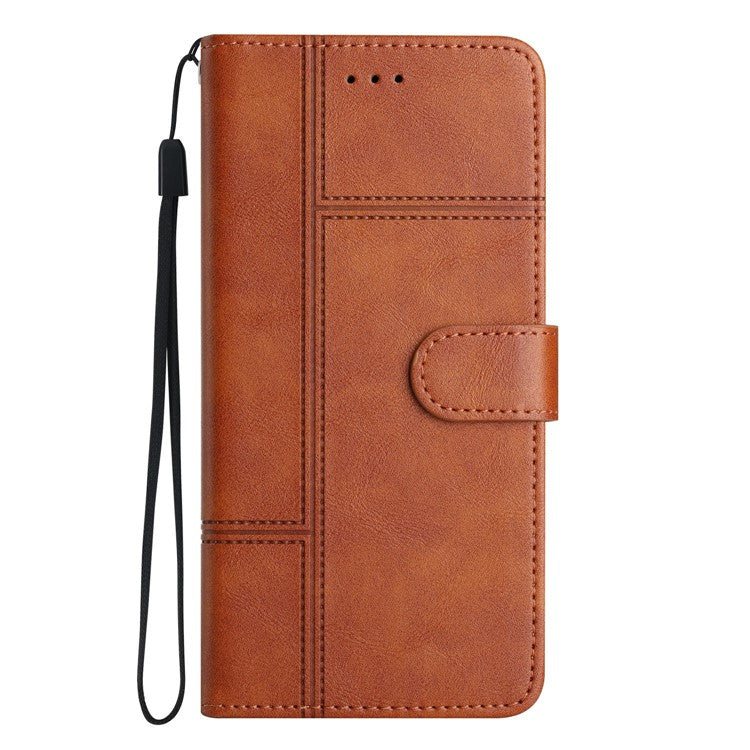 For Motorola Moto G35 5G Case Line Imprinted PU Leather Wallet Phone Cover - Brown