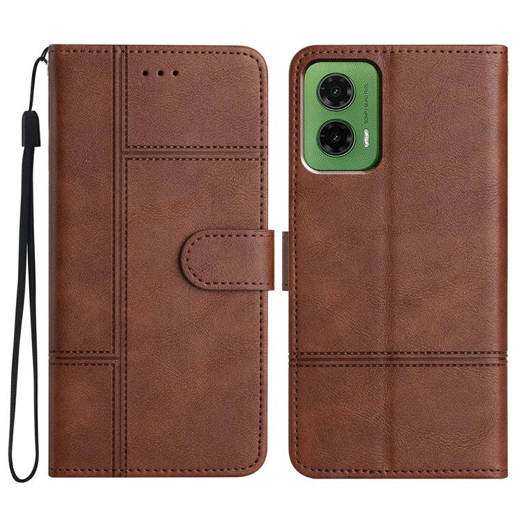 For Motorola Moto G35 5G Case Line Imprinted PU Leather Wallet Phone Cover - Coffee