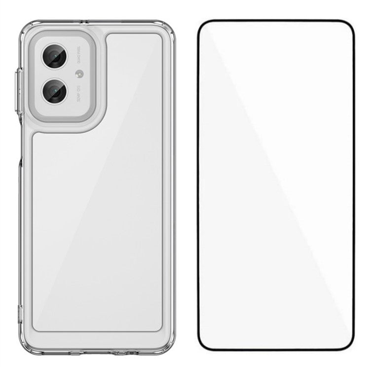 WANLONFENG MF Series for Motorola Moto G55 5G Case TPU+Acrylic Clear Phone Cover with Tempered Glass Film