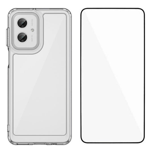 WANLONFENG MF Series for Motorola Moto G55 5G Case TPU+Acrylic Clear Phone Cover with Tempered Glass Film