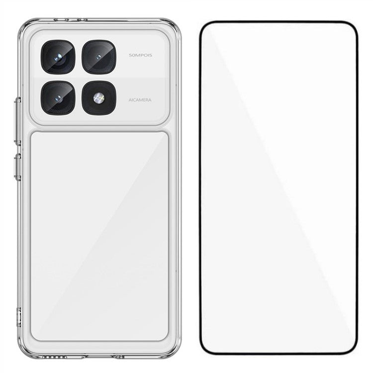 WANLONFENG MF Series for Xiaomi Redmi K70 Ultra Case TPU+Acrylic Clear Phone Cover with Tempered Glass Film