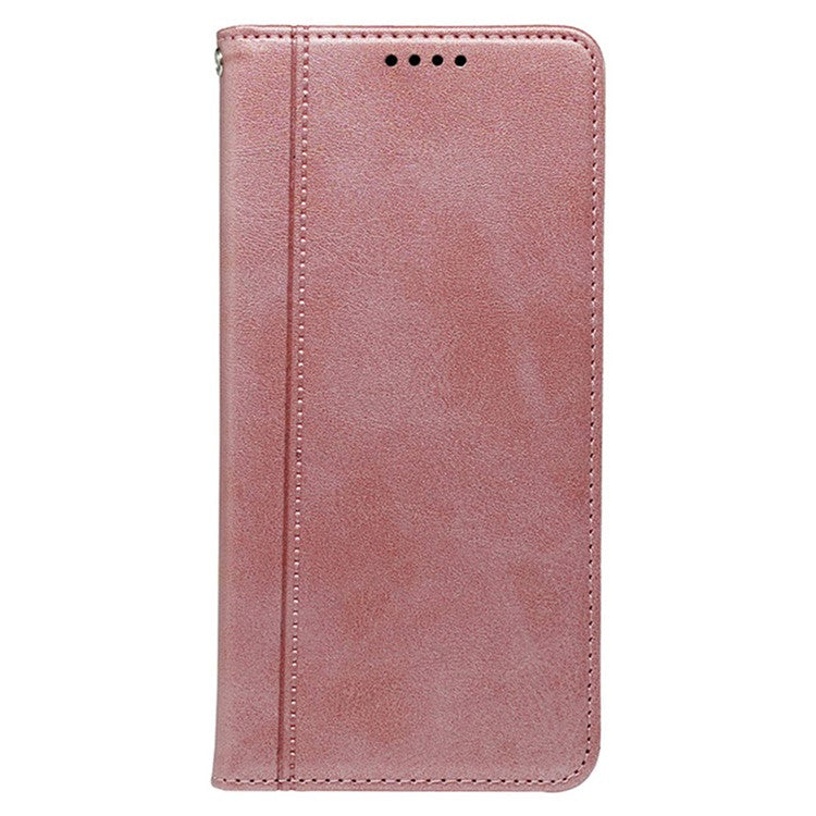For iPhone 14 Case Hidden Magnetic Closure Calf Texture Leather Phone Cover - Rose Gold