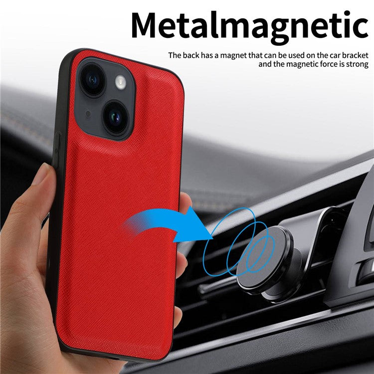 For iPhone 14 Cross Texture Wallet Stand Leather Protective Cover Detachable TPU Back Case - Red