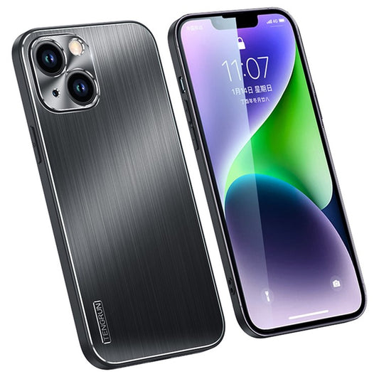Shockproof Case for iPhone 14 Plus TPU + Metal Back Brushed Phone Case Anti-Scratch Protective Cover - Black