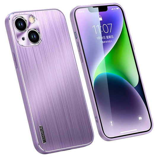 Shockproof Case for iPhone 14 Plus TPU + Metal Back Brushed Phone Case Anti-Scratch Protective Cover - Purple