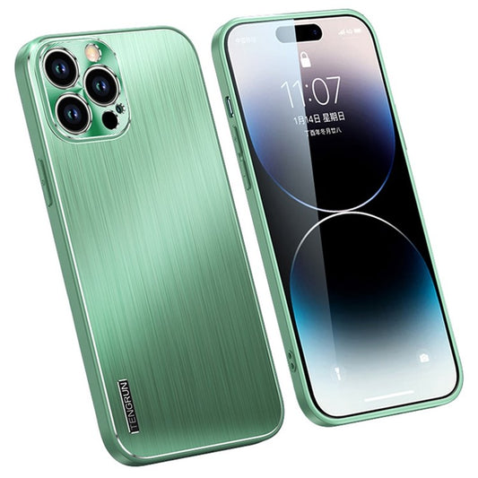 Brushed Protective Case for iPhone 14 Pro TPU + Metal Back Phone Case Anti-Fall Shockproof Cover - Green