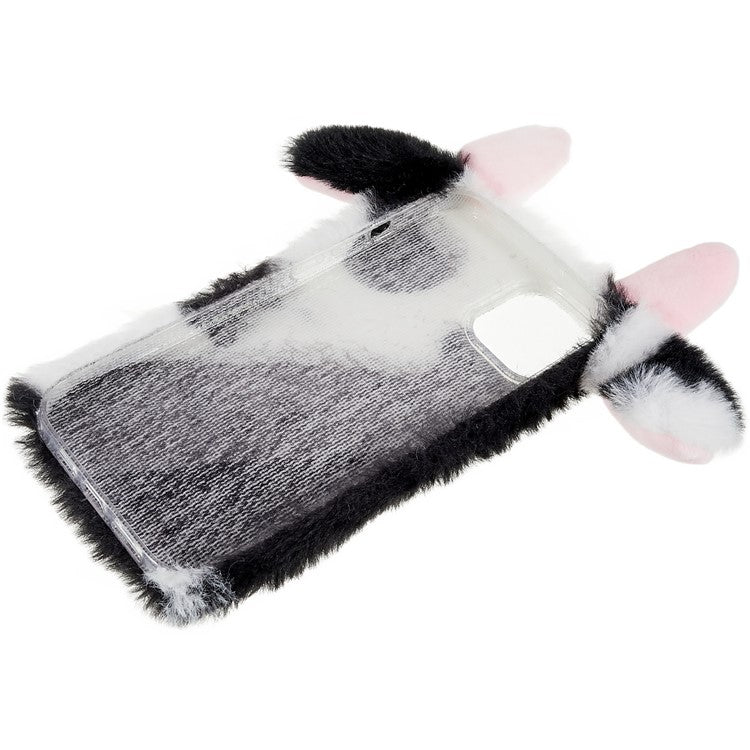 For iPhone 14 Plus Cute Milk Cow Ear Winter Furry Soft TPU Case Anti-scratch Winter Phone Protective Shell - Black