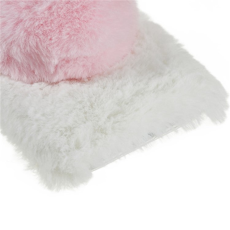 For iPhone 14 Love Heart Design Fluffy Plush Soft TPU Phone Case Anti-scratch Back Cover - White