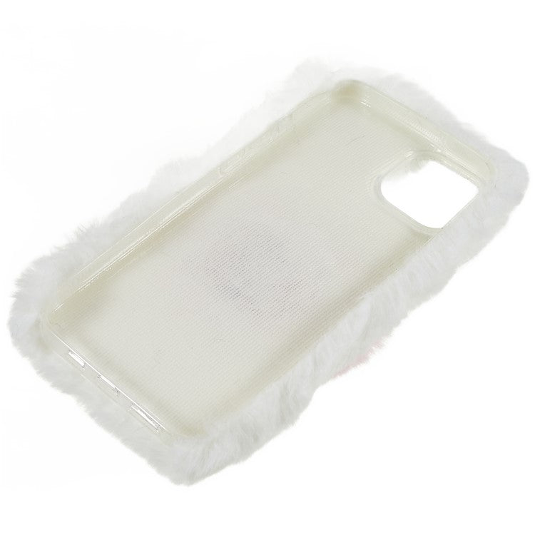 For iPhone 14 Love Heart Design Fluffy Plush Soft TPU Phone Case Anti-scratch Back Cover - White