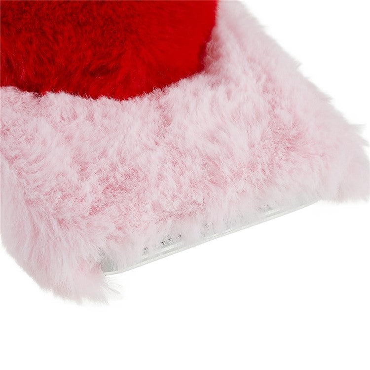 For iPhone 14 Love Heart Design Fluffy Plush Soft TPU Phone Case Anti-scratch Back Cover - Pink