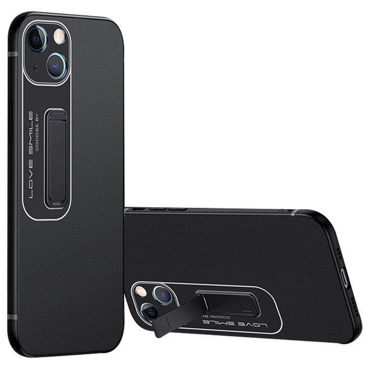 For iPhone 14 Drop-proof Slim Matte Phone Case Soft TPU + Hard PC Protective Cell Phone Cover with Hidden Kickstand - Black