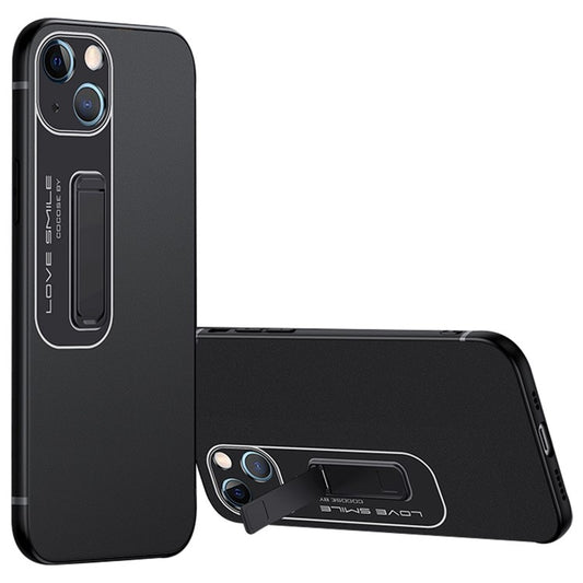 For iPhone 14 Drop-proof Slim Matte Phone Case Soft TPU + Hard PC Protective Cell Phone Cover with Hidden Kickstand - Black