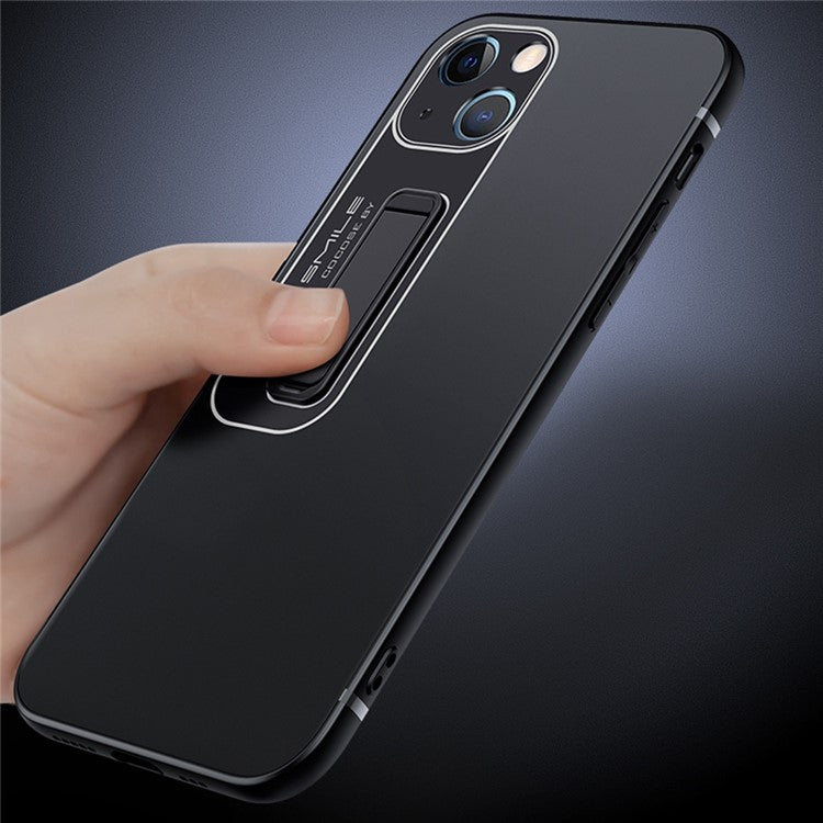 For iPhone 14 Drop-proof Slim Matte Phone Case Soft TPU + Hard PC Protective Cell Phone Cover with Hidden Kickstand - Black
