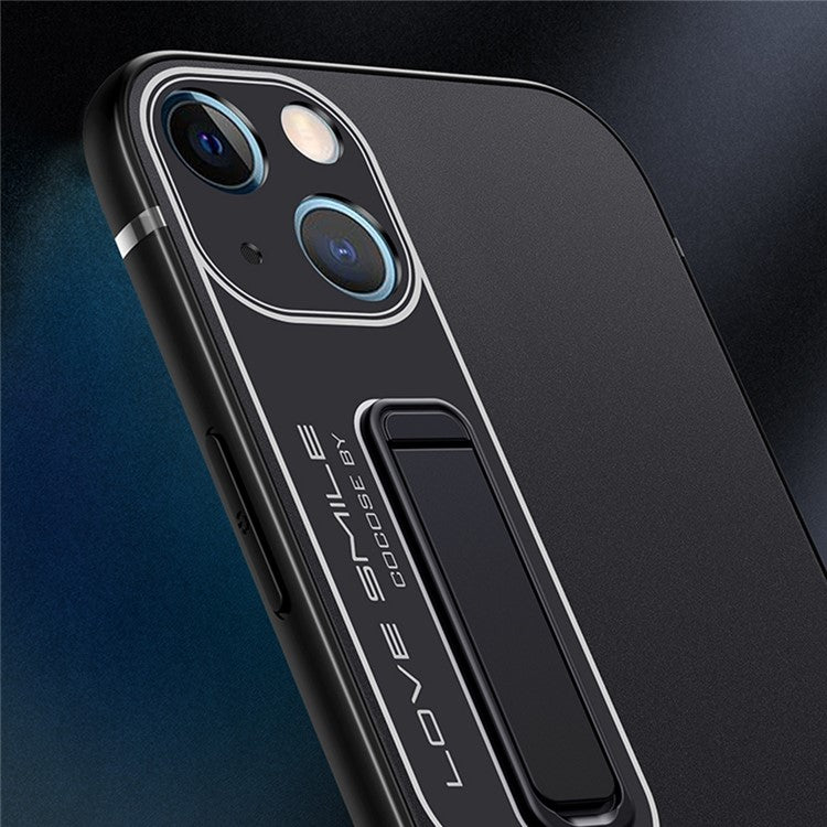 For iPhone 14 Drop-proof Slim Matte Phone Case Soft TPU + Hard PC Protective Cell Phone Cover with Hidden Kickstand - Black