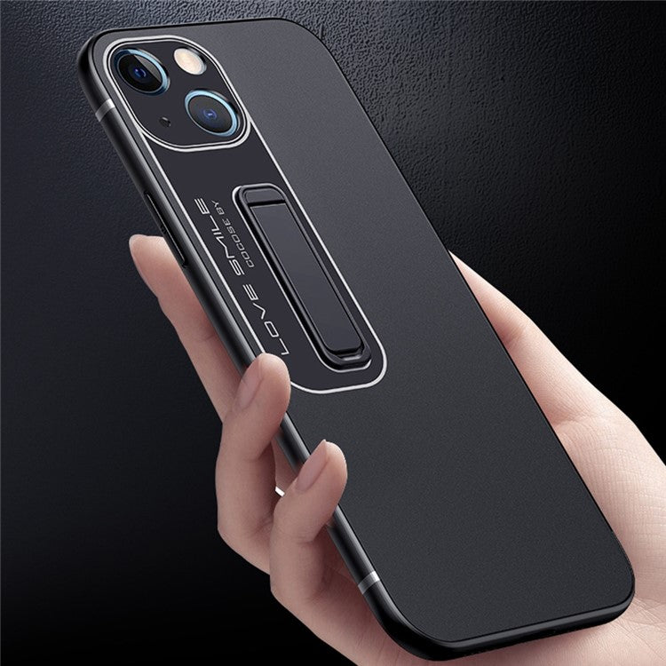 For iPhone 14 Drop-proof Slim Matte Phone Case Soft TPU + Hard PC Protective Cell Phone Cover with Hidden Kickstand - Black