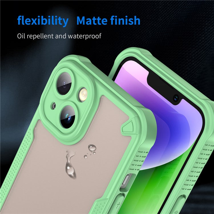 For iPhone 14 Case PC+TPU Frosted Phone Back Cover - Green