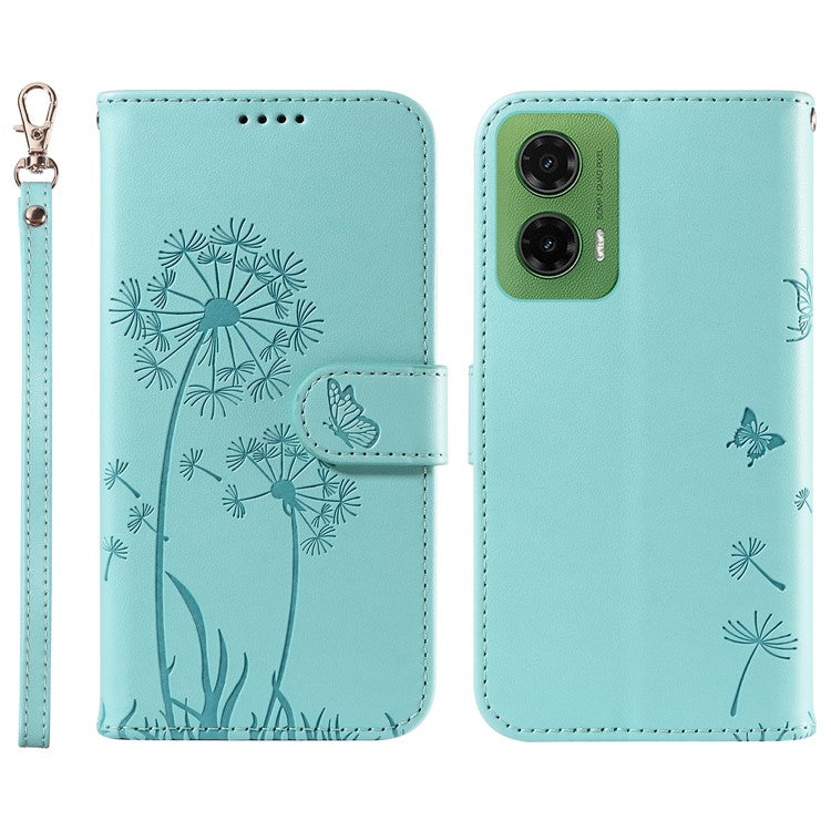 For Motorola Moto G35 5G Leather Case Wallet Phone Cover Dandelion Imprint - Green