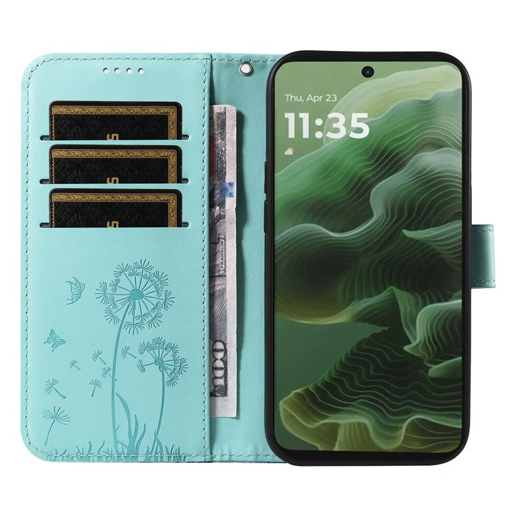 For Motorola Moto G35 5G Leather Case Wallet Phone Cover Dandelion Imprint - Green