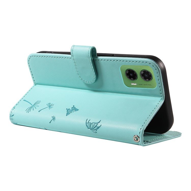 For Motorola Moto G35 5G Leather Case Wallet Phone Cover Dandelion Imprint - Green