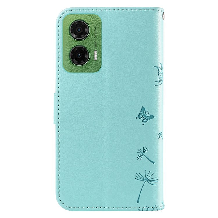 For Motorola Moto G35 5G Leather Case Wallet Phone Cover Dandelion Imprint - Green