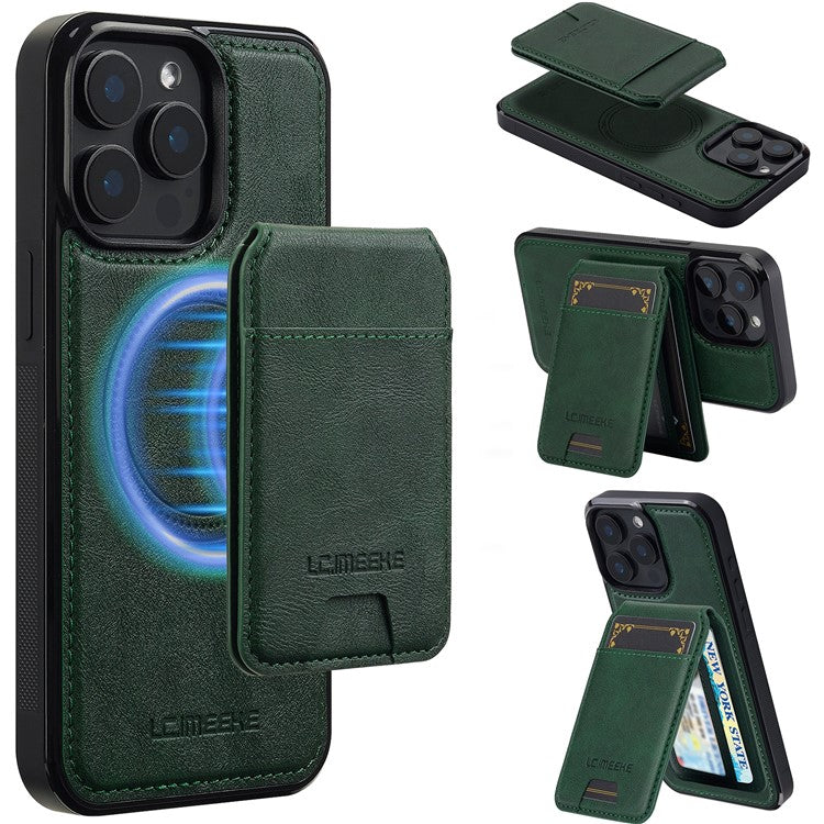 LC.IMEEKE L3 For iPhone 14 Pro Magnetic Case Detachable Card Holder Leather+TPU Mobile Cover - Green