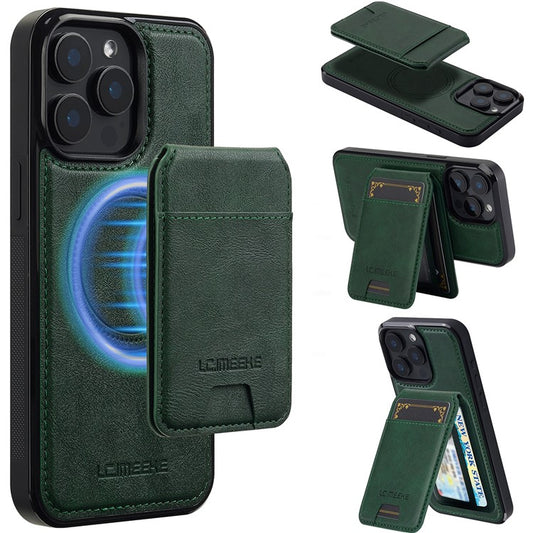 LC.IMEEKE L3 For iPhone 14 Pro Magnetic Case Detachable Card Holder Leather+TPU Mobile Cover - Green
