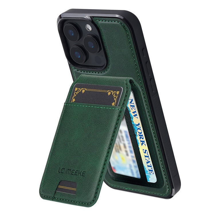 LC.IMEEKE L3 For iPhone 14 Pro Magnetic Case Detachable Card Holder Leather+TPU Mobile Cover - Green