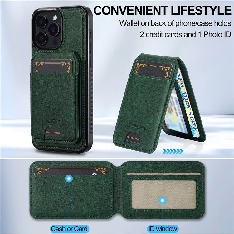 LC.IMEEKE L3 For iPhone 14 Pro Magnetic Case Detachable Card Holder Leather+TPU Mobile Cover - Green