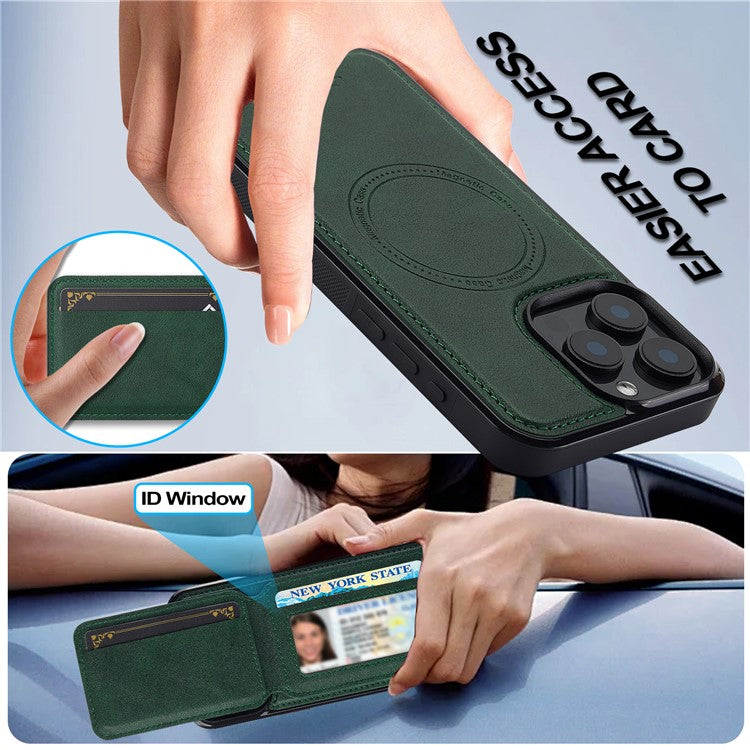 LC.IMEEKE L3 For iPhone 14 Pro Magnetic Case Detachable Card Holder Leather+TPU Mobile Cover - Green