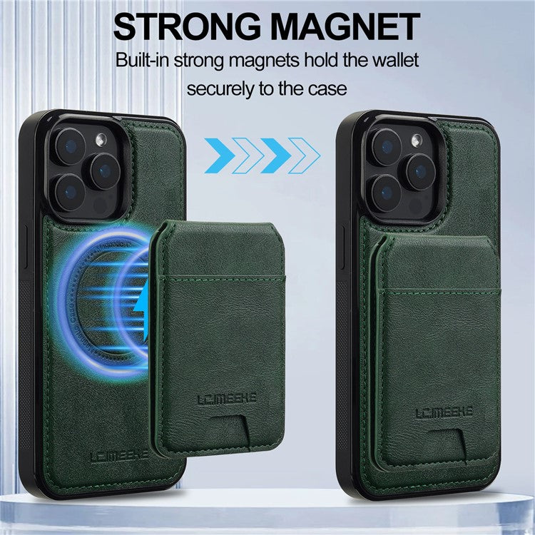 LC.IMEEKE L3 For iPhone 14 Pro Magnetic Case Detachable Card Holder Leather+TPU Mobile Cover - Green