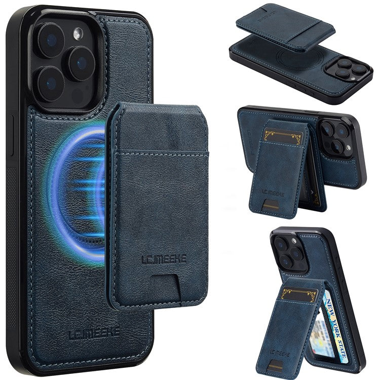 LC.IMEEKE L3 For iPhone 14 Pro Magnetic Case Detachable Card Holder Leather+TPU Mobile Cover - Blue