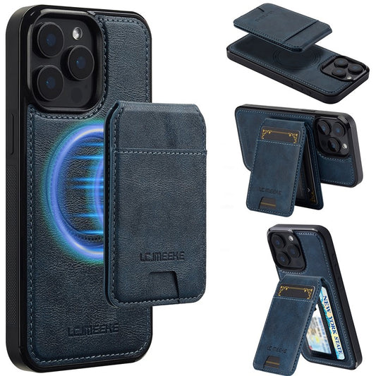 LC.IMEEKE L3 For iPhone 14 Pro Magnetic Case Detachable Card Holder Leather+TPU Mobile Cover - Blue