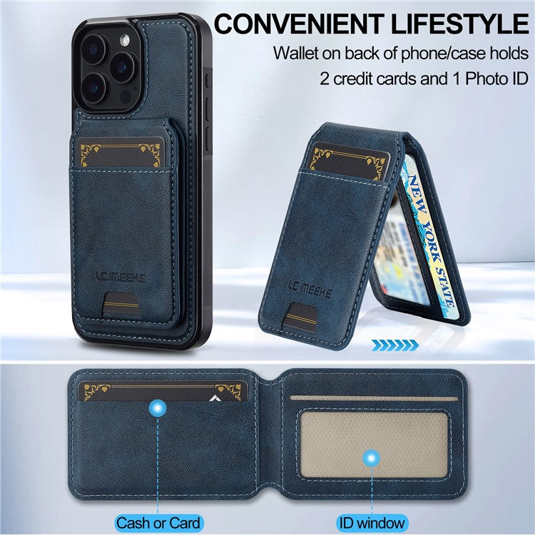 LC.IMEEKE L3 For iPhone 14 Pro Magnetic Case Detachable Card Holder Leather+TPU Mobile Cover - Blue