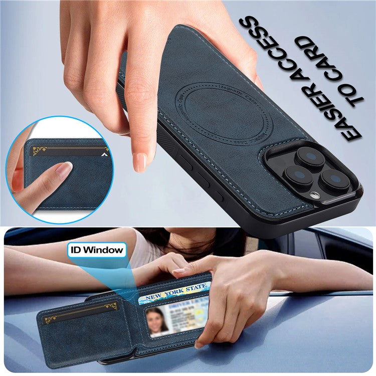 LC.IMEEKE L3 For iPhone 14 Pro Magnetic Case Detachable Card Holder Leather+TPU Mobile Cover - Blue
