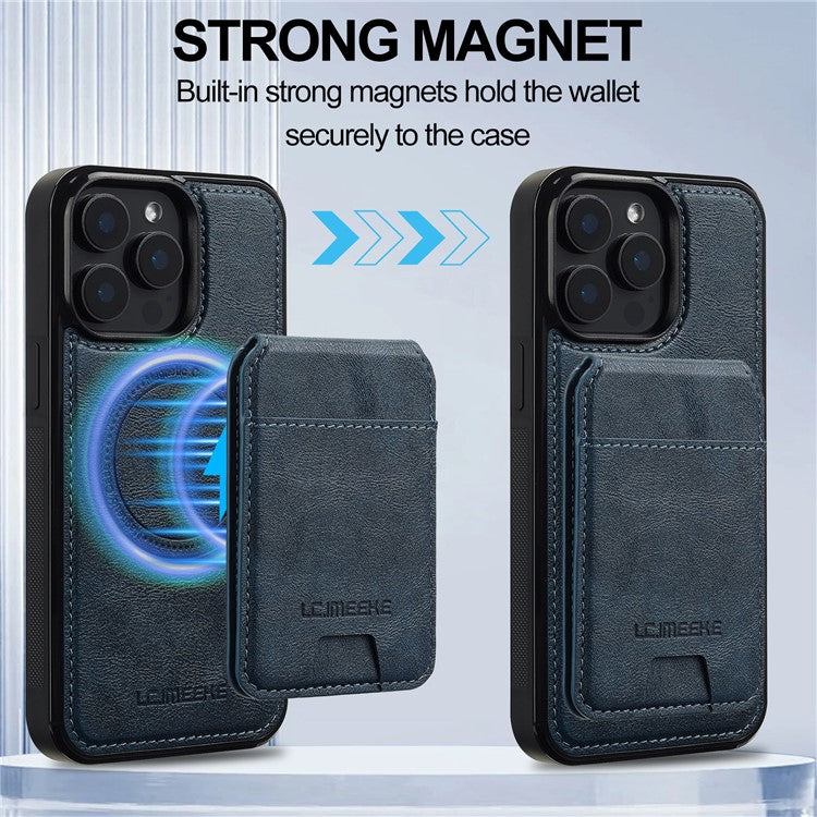 LC.IMEEKE L3 For iPhone 14 Pro Magnetic Case Detachable Card Holder Leather+TPU Mobile Cover - Blue