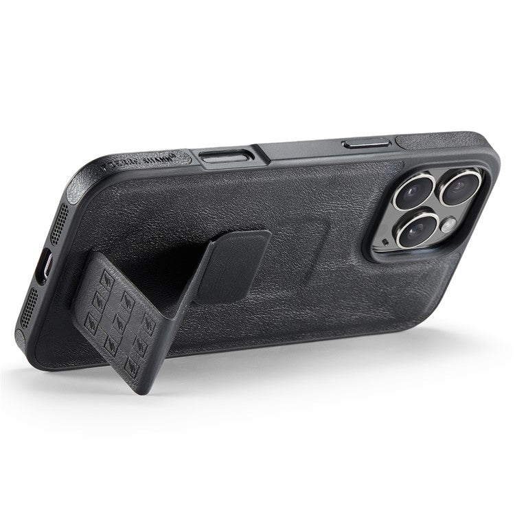 FIERRE SHANN For iPhone 14 Pro Case Kickstand Leather Slim Back Cover - Black