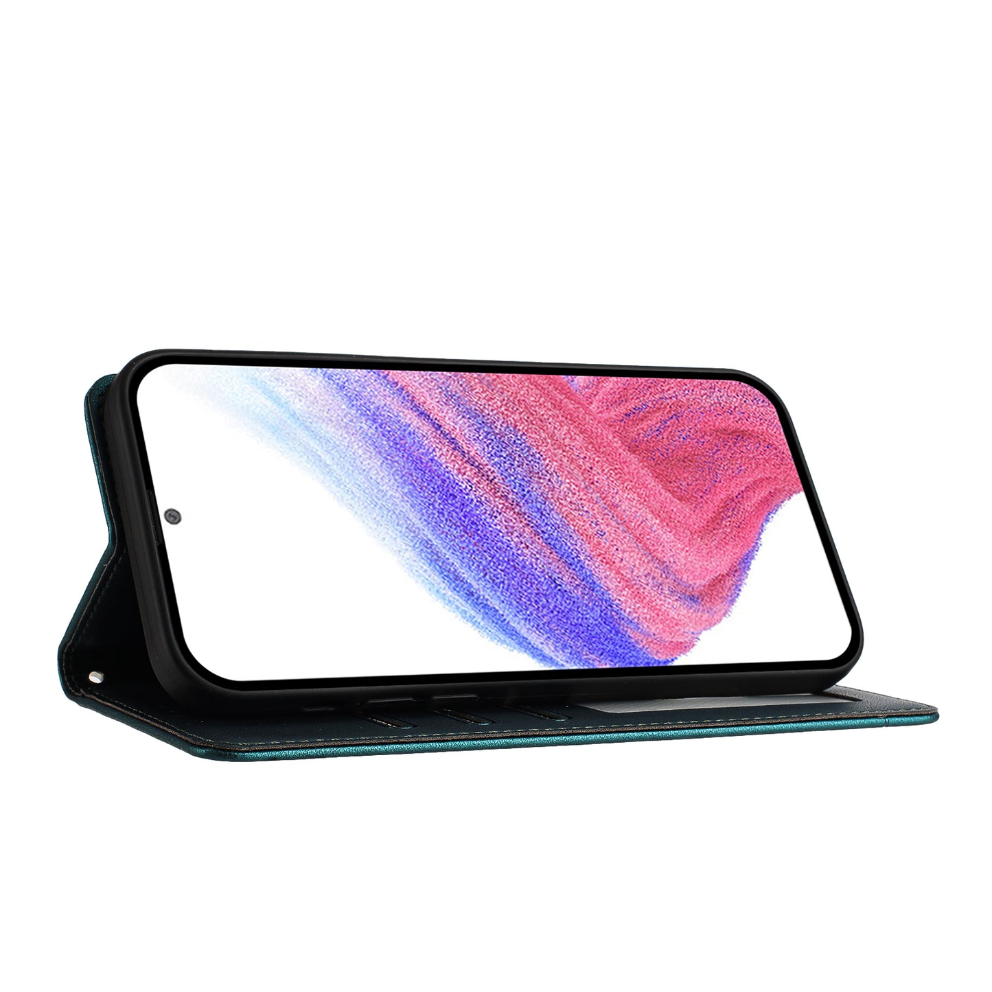 For Motorola Moto G35 5G Case with Strap RFID Blocking Leather Wallet Phone Cover Cat Mouse Pattern - Dark Green